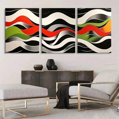 3pcs Modern Abstract Wave Geometric Perfect Wall Art Canvas Unframed - High Quality Print 100% Australian Made Wall Canvas