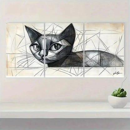 3pcs Picasso Cat Minimalist Line ET Wall Art Set Canvas Framed 40x60cm - High Quality Print 100% Australian Made Wall Canvas Ready to Hang