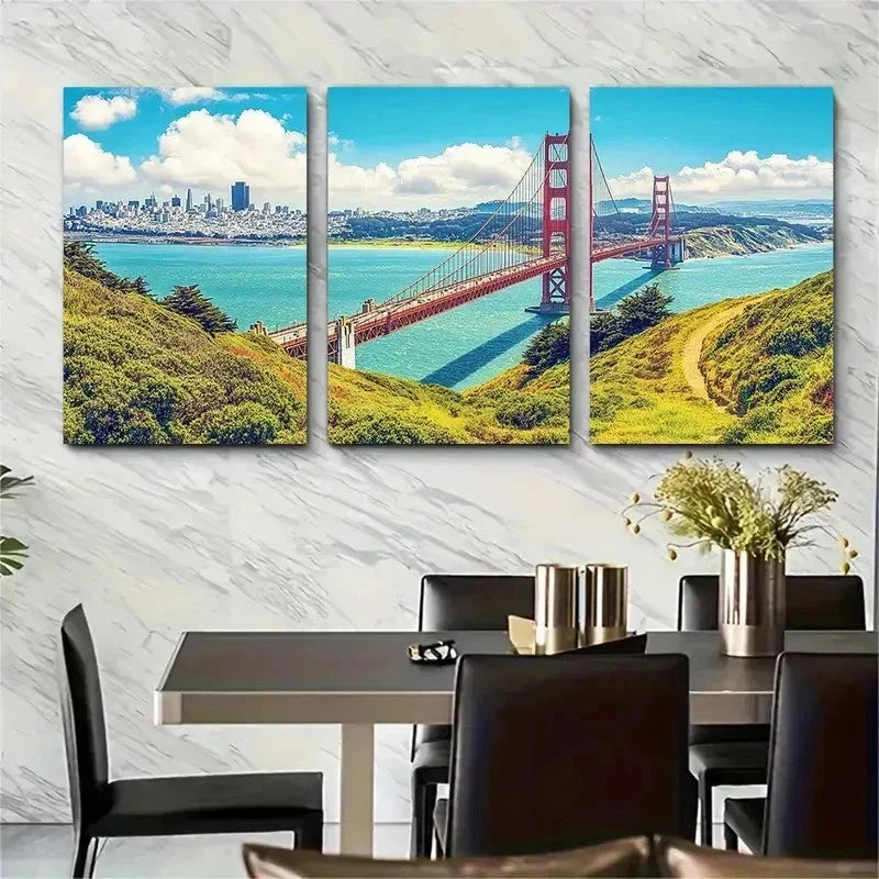 3pcs California Cityscape Golden Gate Perfect Wall Art Set Canvas Framed 50x70cm - High Quality Print 100% Australian Made Wall Canvas Ready to Hang - Bella Home Decor