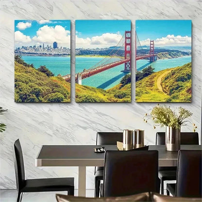 3pcs California Cityscape Golden Gate Perfect Wall Art Set Canvas Framed 50x70cm - High Quality Print 100% Australian Made Wall Canvas Ready to Hang - Bella Home Decor
