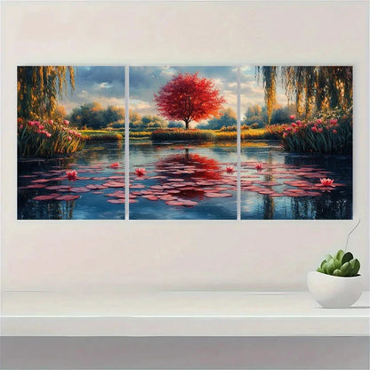 3pcs Giverny Botanical Countryside Water Lily Pond Metal Print Ready to Hang Art - Bella Home Decor