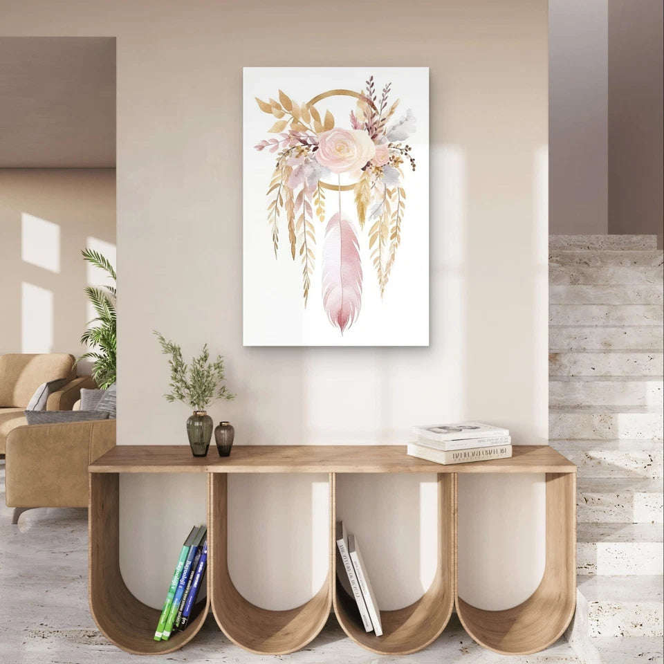Minimalist Boho Dream catcher and Floral 40x60cm Metal Print Ready to Hang