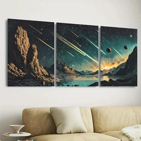 3pcs Celestial Night Sky Wall Art with Mountain Wall Art Set Canvas Unframed - High Quality Print 100% Australian Made Wall Canvas - Bella Home Decor