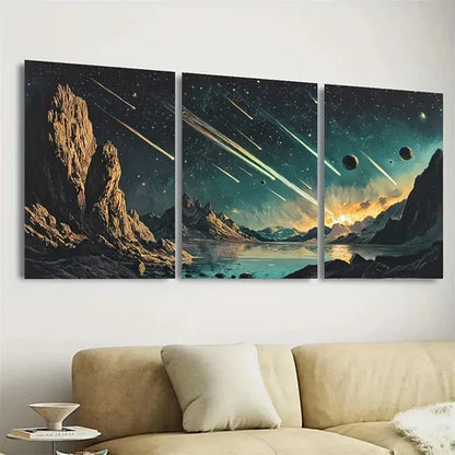 3pcs Celestial Night Sky Wall Art with Mountain Wall Art Set Canvas Unframed - High Quality Print 100% Australian Made Wall Canvas - Bella Home Decor