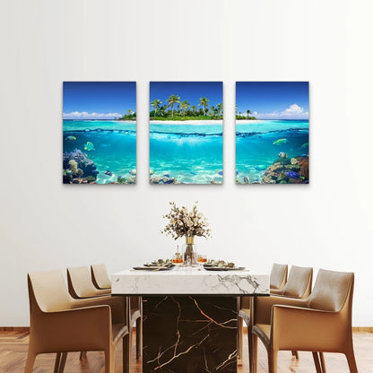 3pcs Tropical Island Coral Reef Paradise Wall Art Set Canvas Framed 50x70cm - High Quality Print 100% Australian Made Wall Canvas Ready to Hang - Bella Home Decor