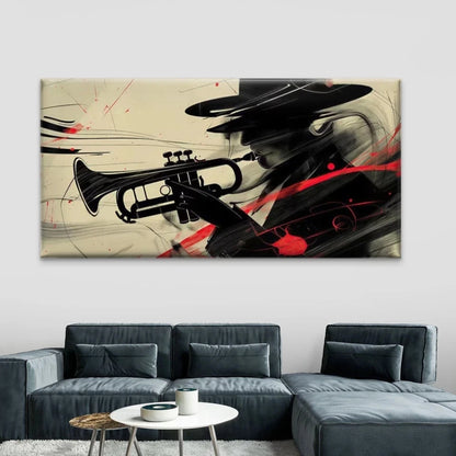 Jazz Musician Playing Trumpet Wall Art Canvas Office Home Room Framed 120x60cm
