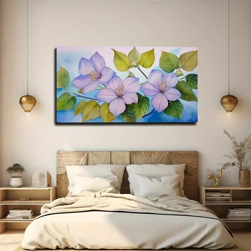 Pale Purple Morning Glory Wall Art Canvas Office Home Room Framed 120x60cm