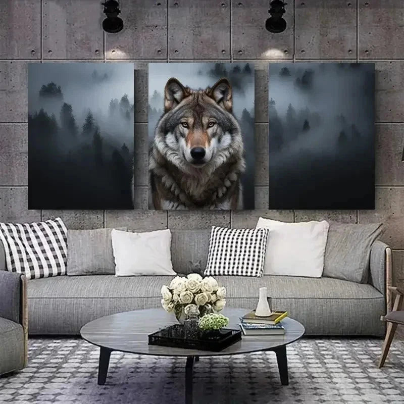 3pcs Wolf & Pine Trees   Forest Wall Art Set Canvas Framed 40x60cm - High Quality Print 100% Australian Made Wall Canvas Ready to Hang