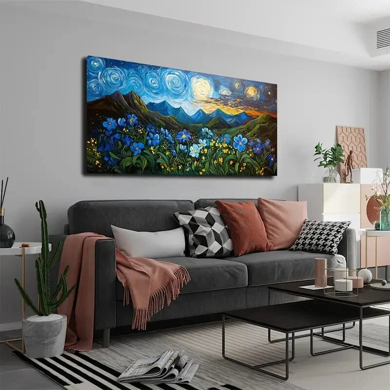 Swirling Blue and Yellow Nebula Wall Art Canvas Office Home Room Framed 120x60cm - Bella Home Decor