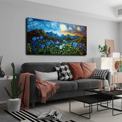 Swirling Blue and Yellow Nebula Wall Art Canvas Office Home Room Framed 120x60cm - Bella Home Decor