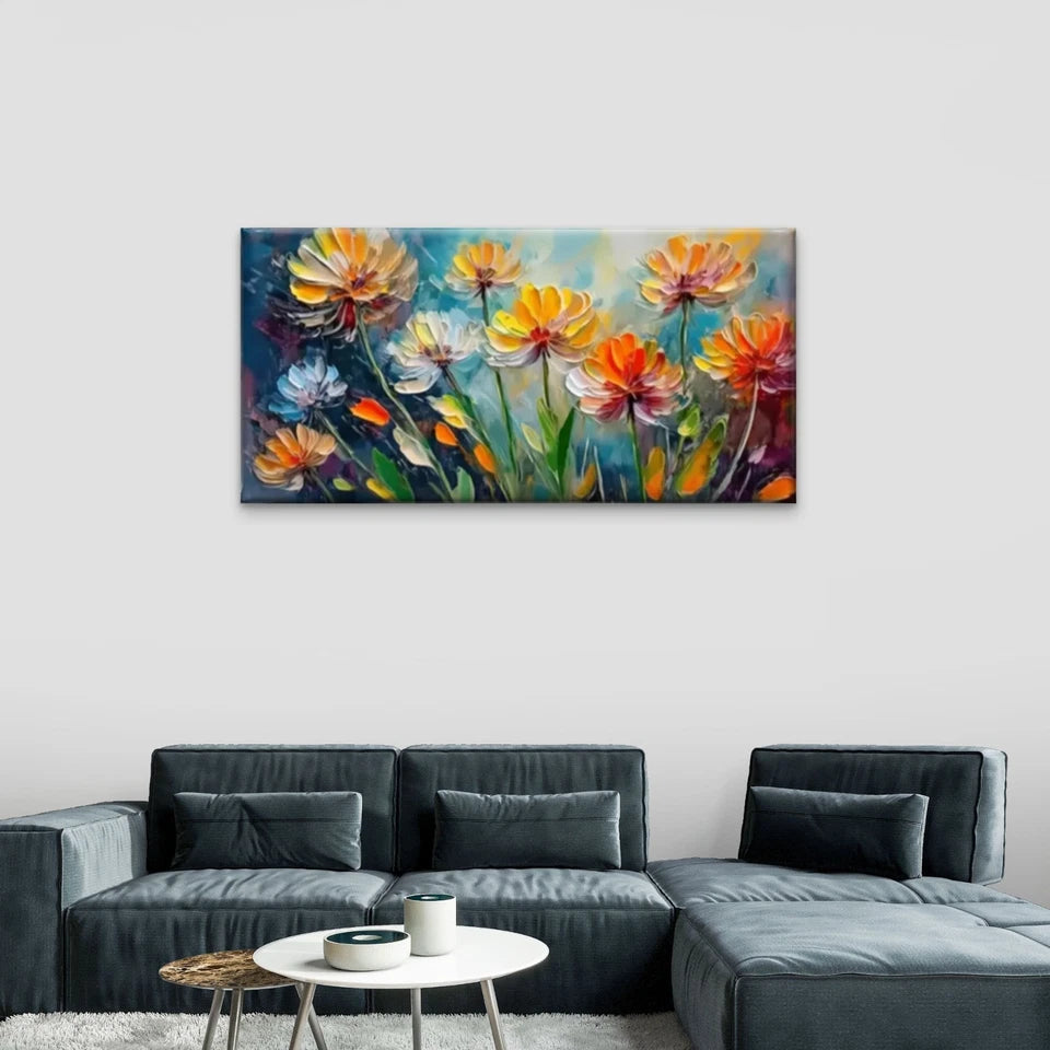 Flowers Abstract Colorful Wall Art Canvas Office Home Room Framed 120x60cm
