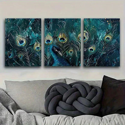 3pcs Peacock Feathers Fantasy Wall Art Set Canvas Unframed - High Quality Print 100% Australian Made Wall Canvas - Bella Home Decor