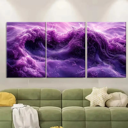3pcs Abstract Purple Paint Splash Metal Print Ready to Hang Art