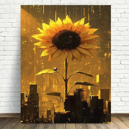Beautiful Sunflower Cityscape Painting 40x60cm Metal Print Ready to Hang - Bella Home Decor