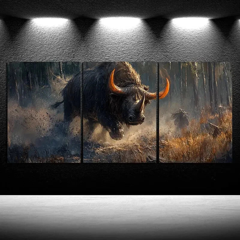 3pcs Stunning Rhinoceros Forest Metal Print Ready to Hang Art - Bella Home Decor