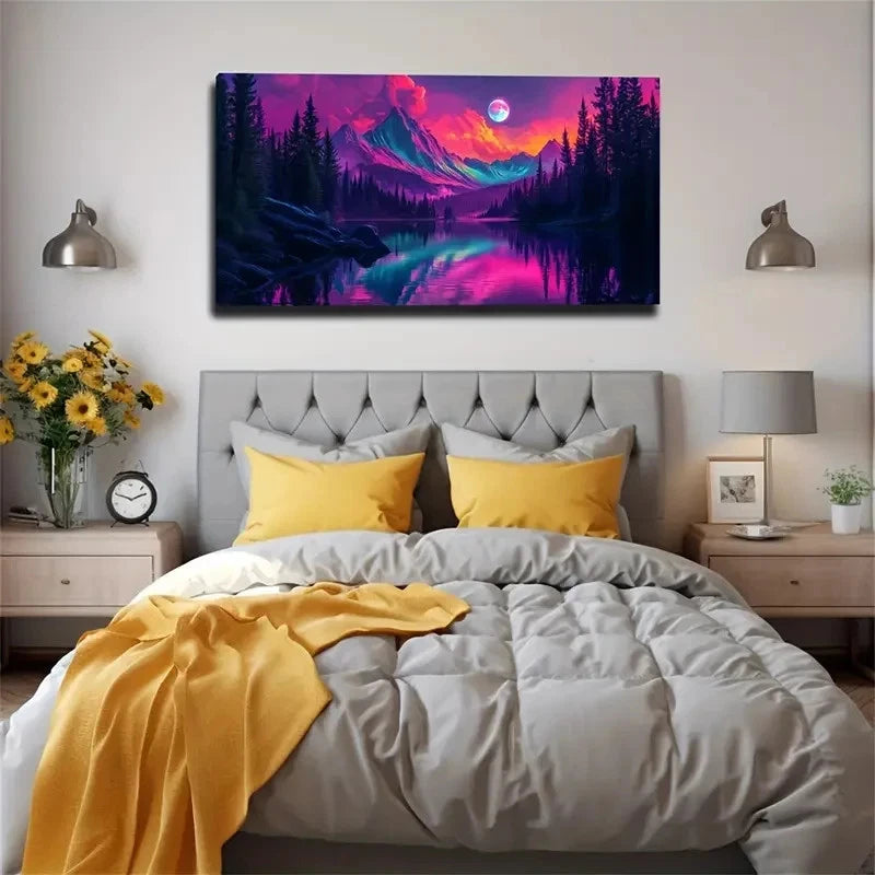 The Aurora In The Mountains Wall Art Canvas Office Home Room Framed 120x60cm