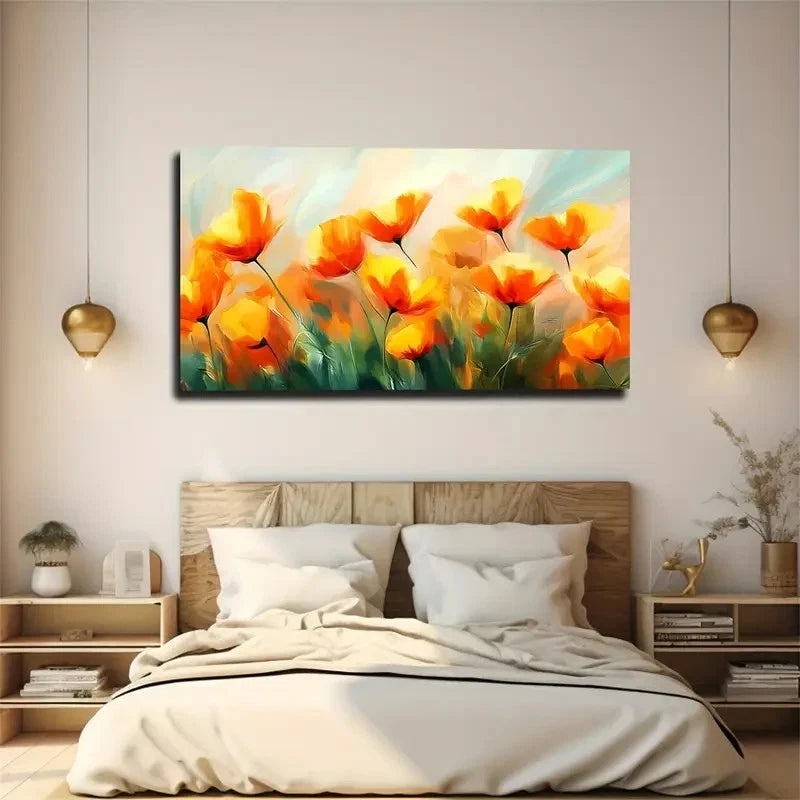 Orange And Yellow Flower Bright Wall Art Canvas Office Home Room Framed 120x60cm