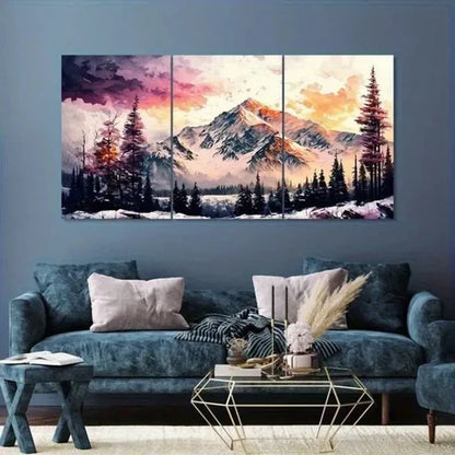 3pcs Abstract Snow Mountain Forest Wall Art Canvas Unframed - High Quality Print 100% Australian Made Wall Canvas - Bella Home Decor