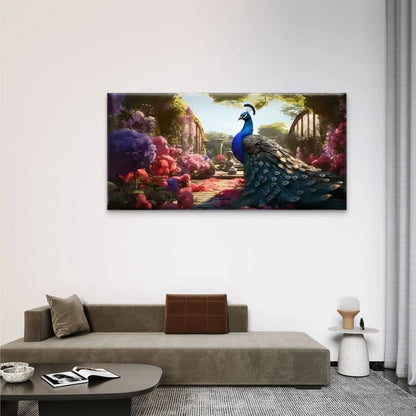 Peacocks Lush Green Field Wall Art Canvas Office Home Room Framed 120x60cm