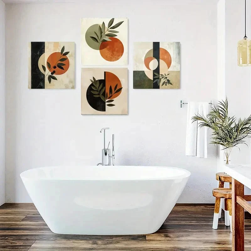 4pcs Earthy Tones Poster, Wall Art Canvas Framed