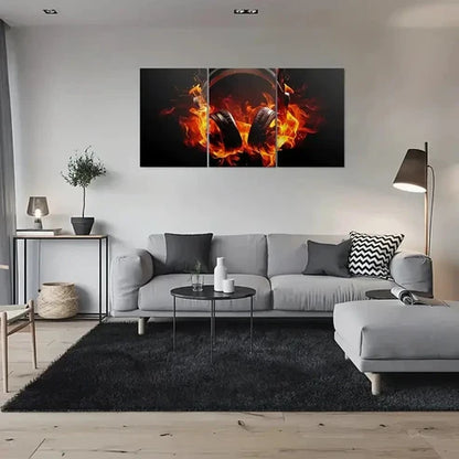 3pcs Flaming Headphones Fire Design Wall Art Canvas Unframed - High Quality Print 100% Australian Made Wall Canvas