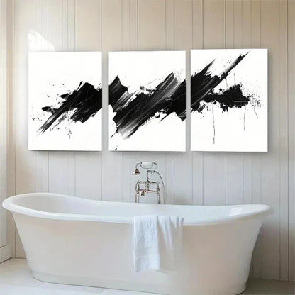 3pcs Modern Abstract Black White Stroke Perfect Wall Art Canvas Unframed - High Quality Print 100% Australian Made Wall Canvas
