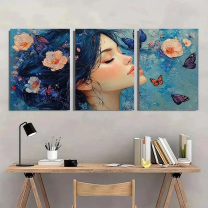 3pcs Dreamy Girl Butterflies Flow Modern Perfect Wall Art Set Canvas Framed 40x60cm - High Quality Print 100% Australian Made Wall Canvas Ready to Hang - Bella Home Decor