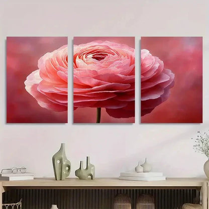 3pcs Pink Ranunculus Soft Pastel Flower Wall Art Canvas Unframed - High Quality Print 100% Australian Made Wall Canvas