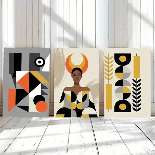3pcs Modern Abstract Woman Geometric Shape Wall Art Set Canvas Unframed - High Quality Print 100% Australian Made Wall Canvas