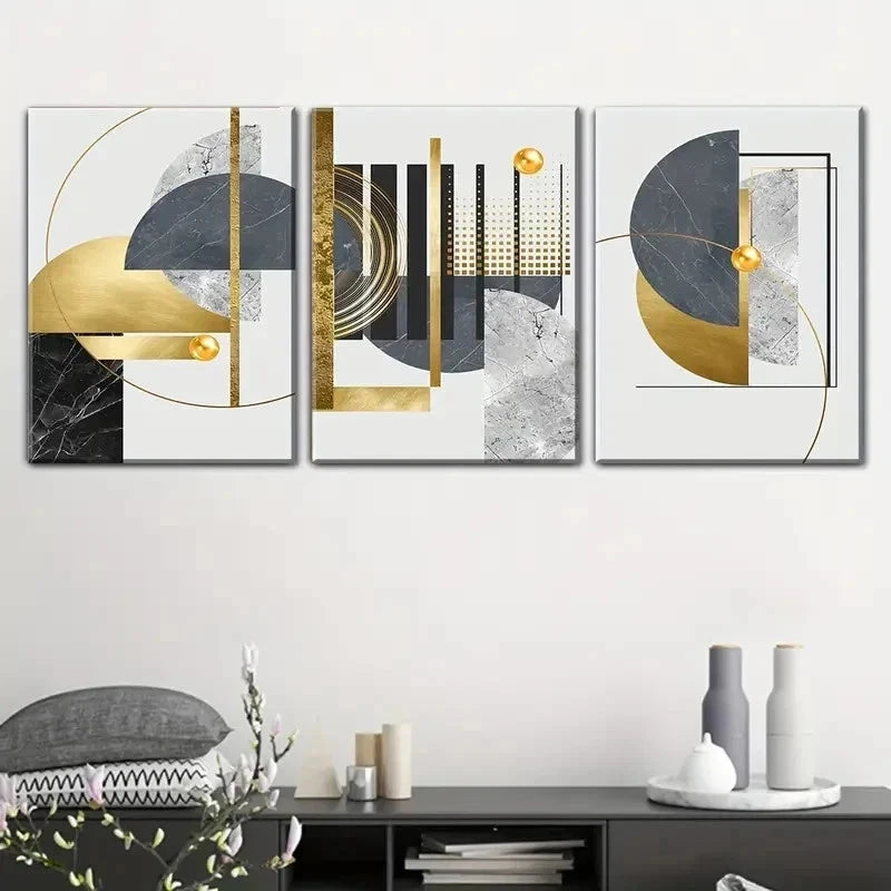 3pcs Modern Abstract Golden & Black Perfect Wall Art Set Canvas Framed 60x90cm - High Quality Print 100% Australian Made Wall Canvas Ready to Hang