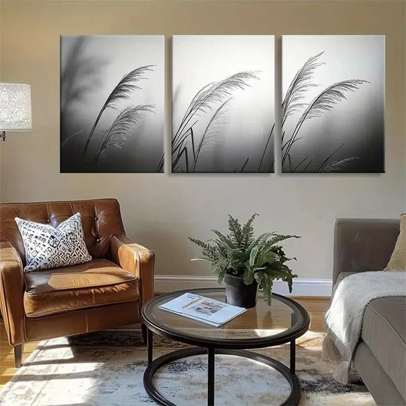 3pcs Black and White Grass Silhouettes Metal Print Ready to Hang Art - Bella Home Decor