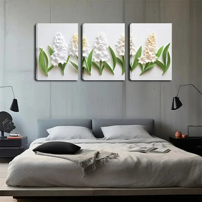 3pcs Hyacinth Floral Botanical White Perfect Wall Art Set Canvas Framed 40x60cm - High Quality Print 100% Australian Made Wall Canvas Ready to Hang - Bella Home Decor