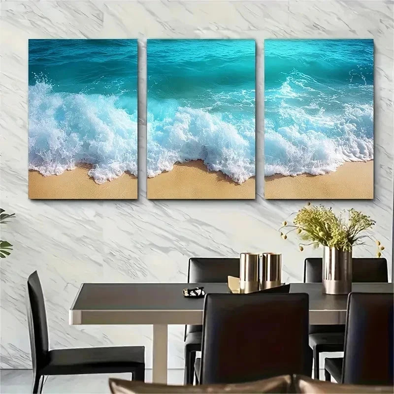 3pcs Coastal Ocean Beach Waves Perfect Wall Art Set Canvas Framed 50x70cm - High Quality Print 100% Australian Made Wall Canvas Ready to Hang - Bella Home Decor