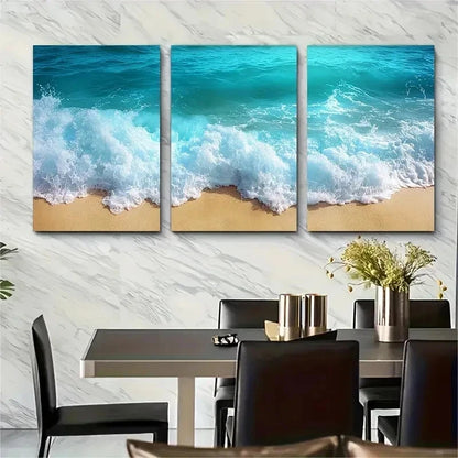 3pcs Coastal Ocean Beach Waves Perfect Wall Art Set Canvas Framed 50x70cm - High Quality Print 100% Australian Made Wall Canvas Ready to Hang - Bella Home Decor
