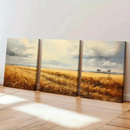 3pcs Wheat Fields & Autumn Sky Landscape Wall Art Canvas Unframed - High Quality Print 100% Australian Made Wall Canvas