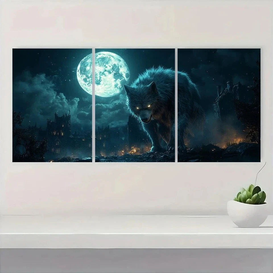 3pcs Halloween Horror Full Moon Werewolf Metal Print Ready to Hang Art - Bella Home Decor