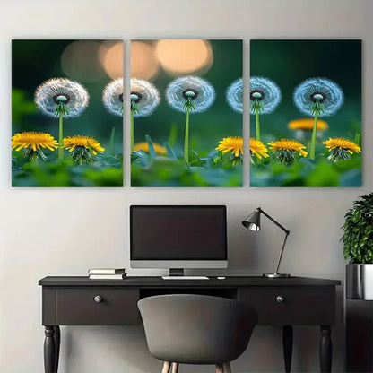 3pcs Grassy Green Meadow Dandelions Wall Art Canvas Unframed - High Quality Print 100% Australian Made Wall Canvas