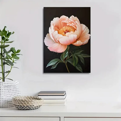 Beautiful Elegant Peony Flower with Green Leaves 40x60cm Metal Print Ready to Hang - Bella Home Decor