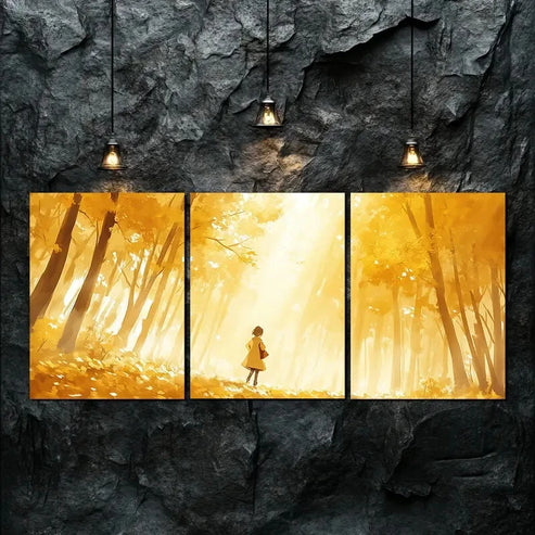 3pcs Golden Sunlit Trees & Tranquil Perfect Wall Art Canvas Unframed - High Quality Print 100% Australian Made Wall Canvas - Bella Home Decor