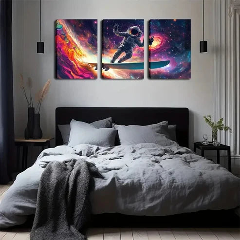 3pcs Colorful Bright Silver Future Space Wall Art Canvas Unframed - High Quality Print 100% Australian Made Wall Canvas - Bella Home Decor