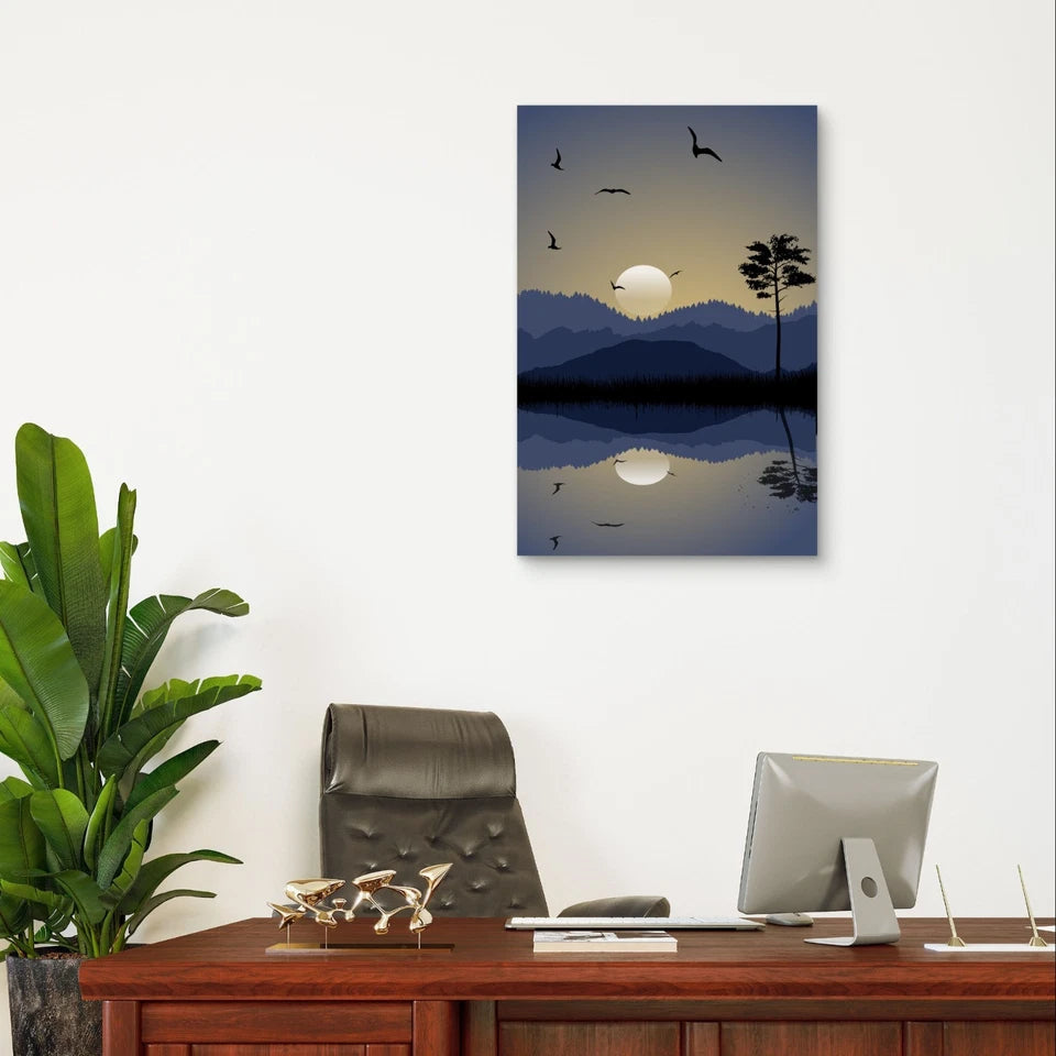 Minimalist Twilight Mountain and Lake 40x60cm Metal Print Ready to Hang