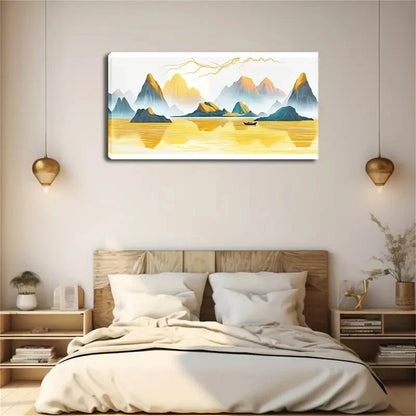 Golden Lake Landscape Modern Wall Art Canvas Office Home Room Framed 120x60cm - Bella Home Decor