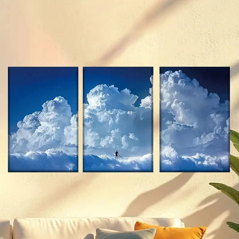 3pcs Charming Blue Sky And Huge Waves Wall Art Set Canvas Framed 60x90cm - High Quality Print 100% Australian Made Wall Canvas Ready to Hang - Bella Home Decor
