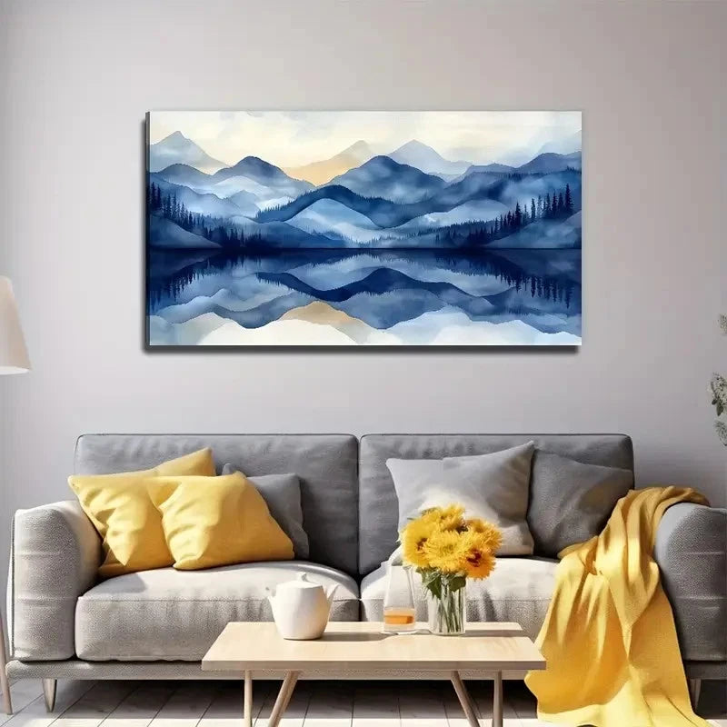 Blue Landscape Painting Wall Art Canvas Office Home Room Framed 120x60cm