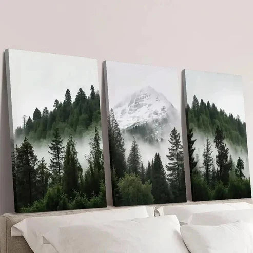 3pcs Forests and Mountains with Rising Mist Wall Art Canvas Unframed - High Quality Print 100% Australian Made Wall Canvas - Bella Home Decor
