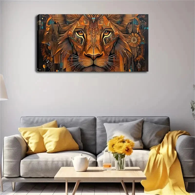 Cyberpunk Style Lion Face Real Wall Art Canvas Office Home Room Framed 120x60cm