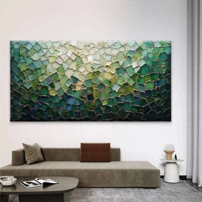 Abstract Green Mosaic Wall Art Canvas Office Home Room Framed 120x60cm