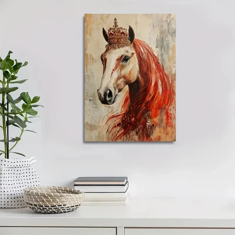 Majestic Red Haired Horse with Golden Crown 40x60cm Metal Print Ready to Hang