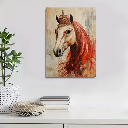 Majestic Red Haired Horse with Golden Crown 40x60cm Metal Print Ready to Hang