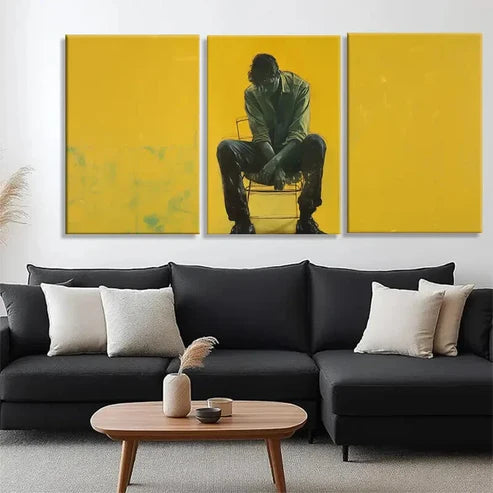 3pcs Yellow Abstract Human Emotions Perfect Wall Art Canvas Unframed - High Quality Print 100% Australian Made Wall Canvas